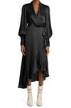 Zimmermann Silk Wrap Asymmetric Midi Dress In Black