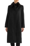 Sofia Cashmere Genuine Shearling Collar Wool & Cashmere Longline Coat In 001blk