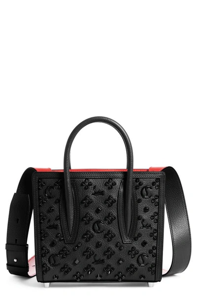 Christian Louboutin Mini Paloma Studded Calfskin Satchel In Black/ Black/ Ultrablack