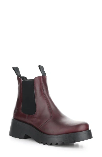 Fly London Medi Purple Leather Chunky Chelsea Boots In Burgundy Leather