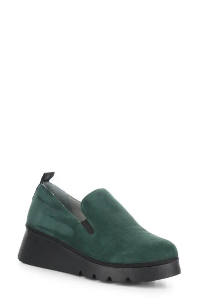 Fly London Pece Wedge Loafer In 002 Forest Green Kid Suede
