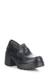 Fly London Muly Platform Penny Loafer In 000 Black Arkansas Leather