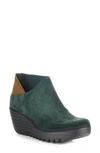 Fly London Yego Wedge Bootie In Green Forest/ Cam Oil Suede