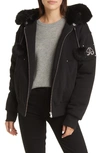 Moose Knuckles Bergen Bunny Bomber Jacket With Genuine Shearling Trim In Black Wblack S