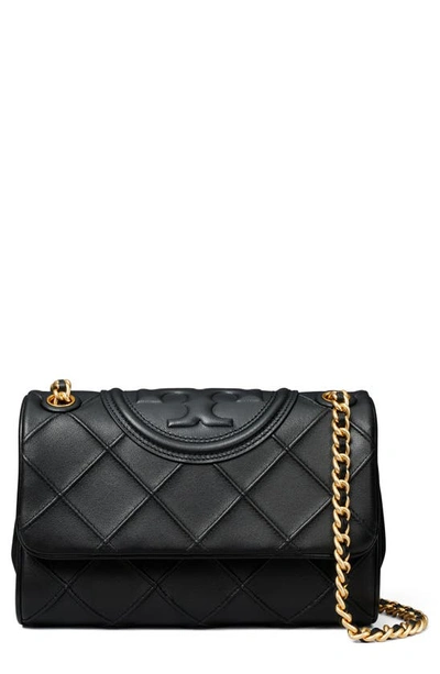 Tory Burch Fleming Soft Convertible Leather Shoulder Bag In Black