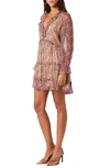 Joie Adanson Floral Long Sleeve Silk Minidress In Pale Khaki Multi