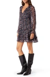 Joie Adanson Floral Long Sleeve Silk Minidress In Caviar Multi