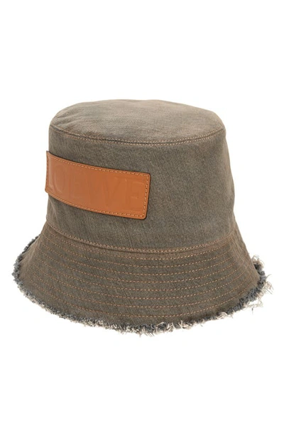 Loewe Frayed Edge Canvas Bucket Hat In Brown