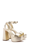Larroude Dolly Ankle Strap Platform Sandal In Platina