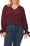 Cece Tie Sleeve Blouse In Rich Cabernet