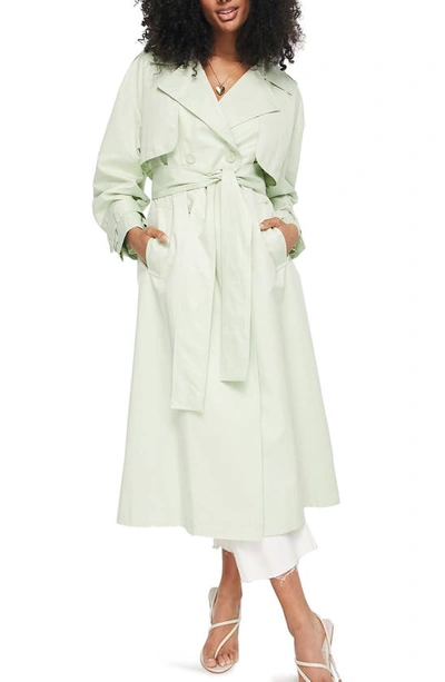 Asos Design Trench Coat With Tie In Sage Green
