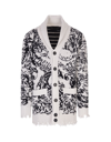 PHILIPP PLEIN MAN CARDIGAN IN WHITE AND BLACK WOOL WITH BUTTONS