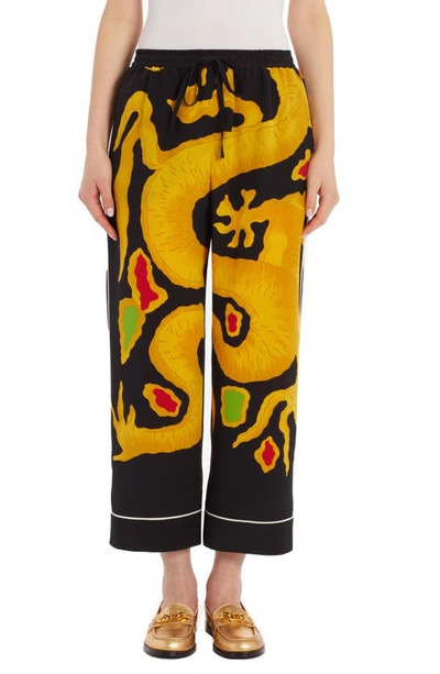 Valentino Dragon Cropped Printed Silk Crepe De Chine Straight-leg Pants In Multicolor