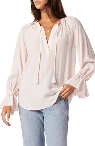 Joie Cecarina Ruched Bell-sleeve Tassel Top In Pink