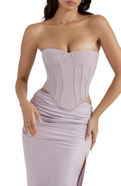 House Of Cb Demi Fuller-bust Balconette-corset Stretch-woven Top In Silver