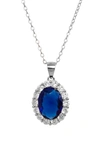 Savvy Cie Jewels Diana Cubic Zirconia Halo Pendant Necklace In Sapphire Blue