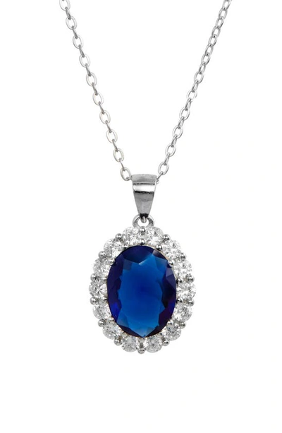 Savvy Cie Jewels Diana Cubic Zirconia Halo Pendant Necklace In Sapphire Blue
