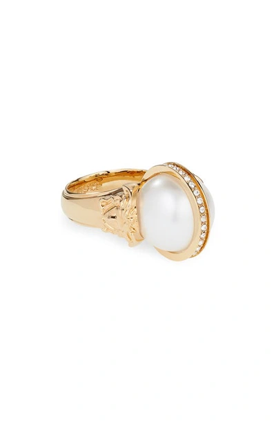 Versace Medusa Imitation Pearl Ring In Silver