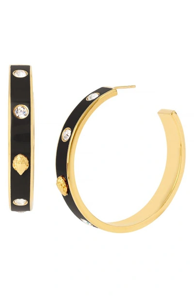 Shop Kurt Geiger Eagle Crystal Huggie Hoop Earrings In Black
