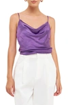 Endless Rose Satin Cowl Neck Top In Purple
