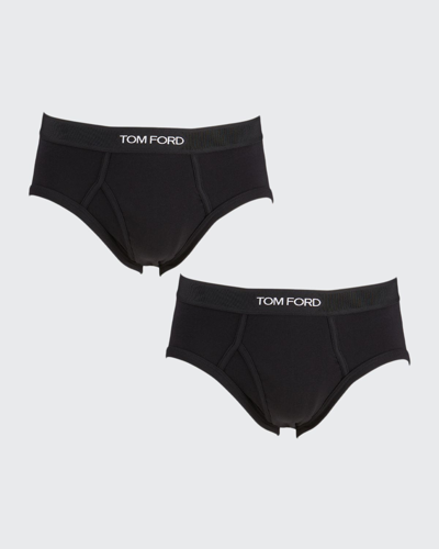 TOM FORD MEN'S 2-PACK SOLID JERSEY LOGO-WAIST BRIEFS