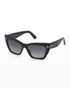 Tom Ford Wyatt Plastic Cat-eye Sunglasses In 01b Black Smoke