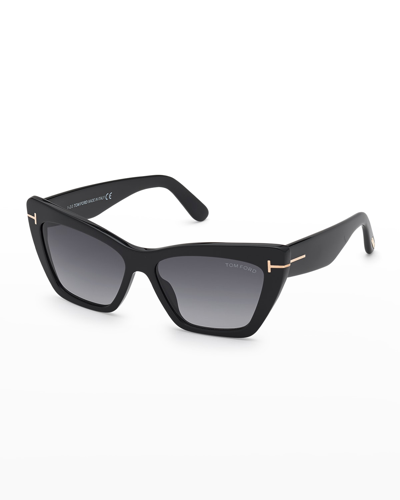 Tom Ford Wyatt Plastic Cat-eye Sunglasses In 01b Shiny Black/othe