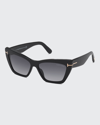 Tom Ford Wyatt Plastic Cat-eye Sunglasses In 01b Black Smoke