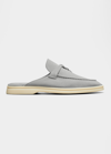 Loro Piana Babouche Charms Walk Suede Mule Loafers In Mc51 Pearl Grey