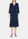 Kobi Halperin Kayleigh Pleated Blouson-sleeve Dress In Midnight Blue