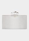 Alexander Mcqueen Four Ring Flat Croc-embossed Pouch Clutch Bag In Lichen