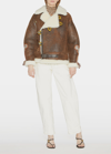 Etro Gina Embroidered Shearling Jacket In Brown