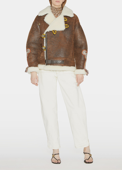 Etro Gina Leather Shearling Aviator Jacket In Brown Leather