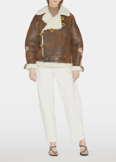 Etro Gina Embroidered Shearling Jacket In Brown