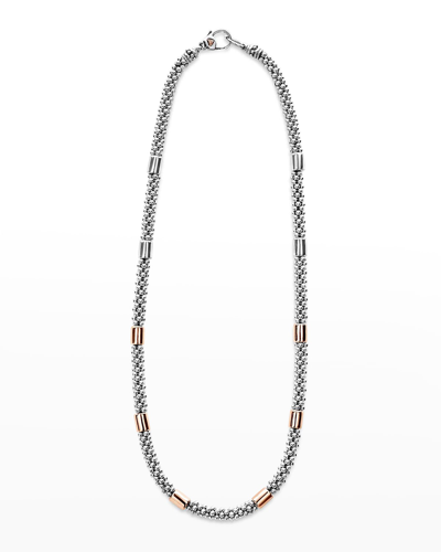 Lagos High Bar Two-tone Rose Gold 7mm Smooth Station 5mm Rope Necklace In Two Tone