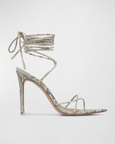 Black Suede Studio Talia Snake-embossed Ankle-wrap Sandals In Desert Snake