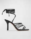 Black Suede Studio Franca Calfskin Strappy Ankle-tie Sandals In Black Nappa Leath