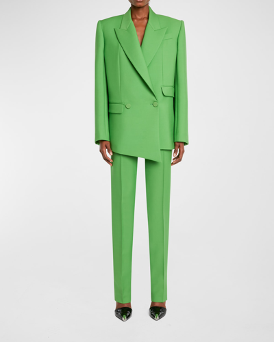 Alexander Mcqueen Double-breasted Drop Hem Tailored Jacket In Green