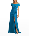 Tadashi Shoji Ruched Off-shoulder Gown In Lava Red
