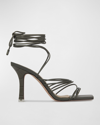 Black Suede Studio Franca Calfskin Strappy Ankle-tie Sandals In Olive Nappa Leath