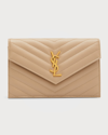 Saint Laurent Small Ysl Envelope Flap Wallet On Chain In Dark Beige