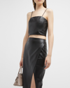 Alice And Olivia Pearle Vegan Leather Crop Top In Black
