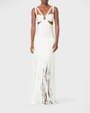 Herve Leger Strappy Fringe Cut-out Gown In Alabaster 902
