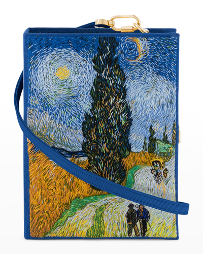 Olympia Le-tan Road With Cypress And Star By Vicent Van Gough Book Clutch Bag In Navy Pierre