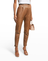 Lamarque Nineta Cropped Leather Trousers In Mink Brown