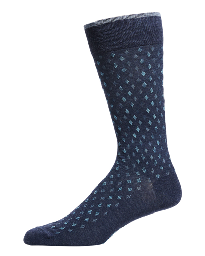 Marcoliani Men's Micro-argyle Socks In Denim Blue