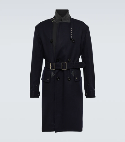 Sacai Belted Double-breasted Wool Coat In Blue