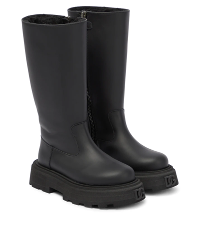 Dolce & Gabbana Kids' Leather Calf-length Boots In Black