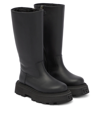 Dolce & Gabbana Kids' Leather Calf-length Boots In Nero