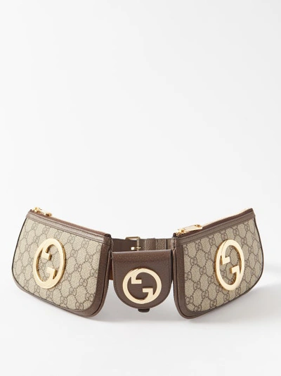 Gucci Gg-monogram Multi-pocket Belt Bag In Beige Multi